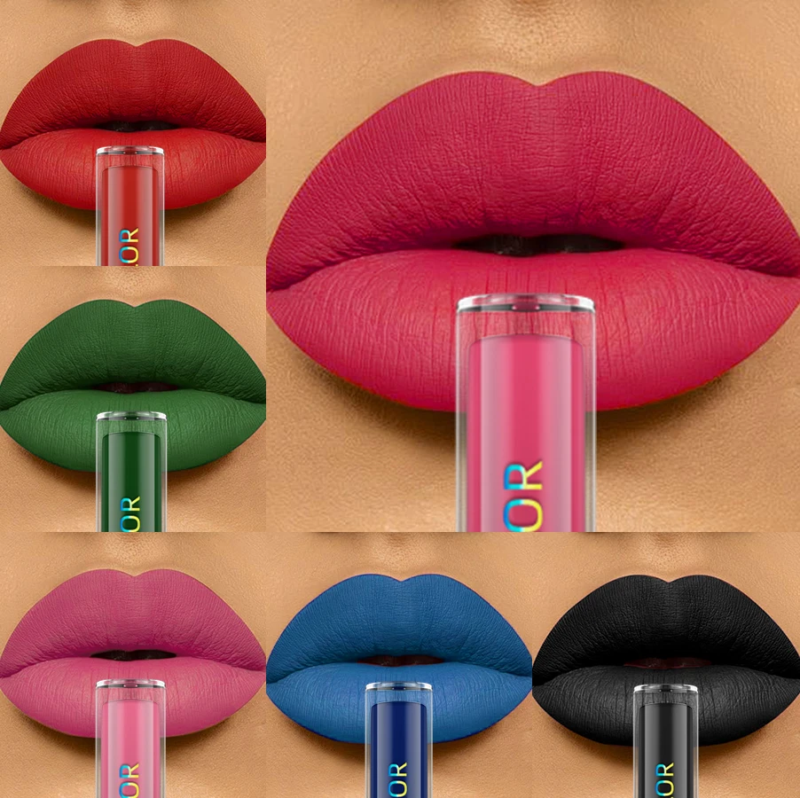 6pcs Colorful Matte Lip Glaze Set Velvet Lip Gloss Waterproof Sexy Red Black Green Blue Liquid Lipstick Nude Black Lips Tint Korean Lip Makeup Lip Glaze Cosmetics Purple Lip Stain Beauty for Women Gifts