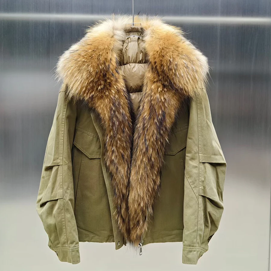 Real Fur Coat With Lapel Genuine Fur Down Coats With Fur Trim Warm Goose Down Coats Luxury Woman Winter Jacket