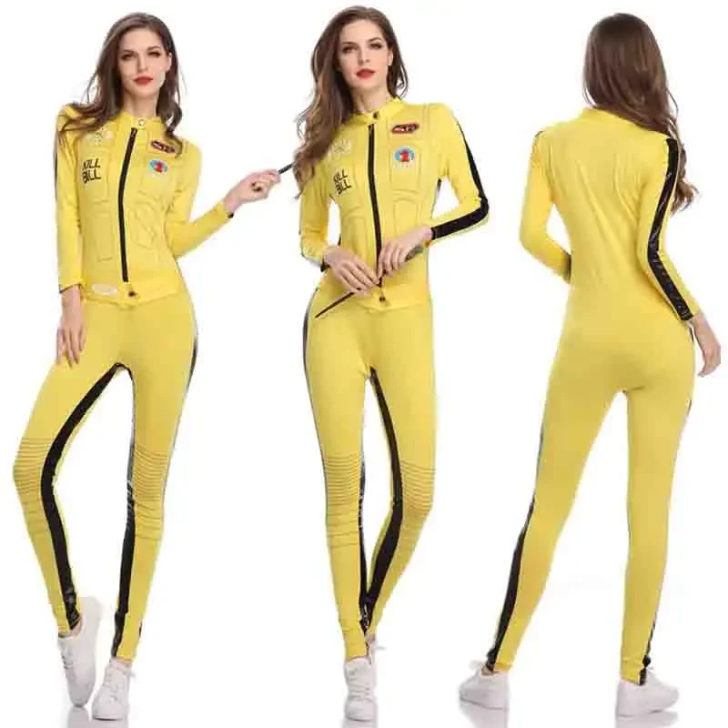 Kill Bill The Bride Beatrix Kiddo Cosplay Costume Kung Fu Yellow Jumpsuit for Women Halloween Carnival Mardi Gras Costumes