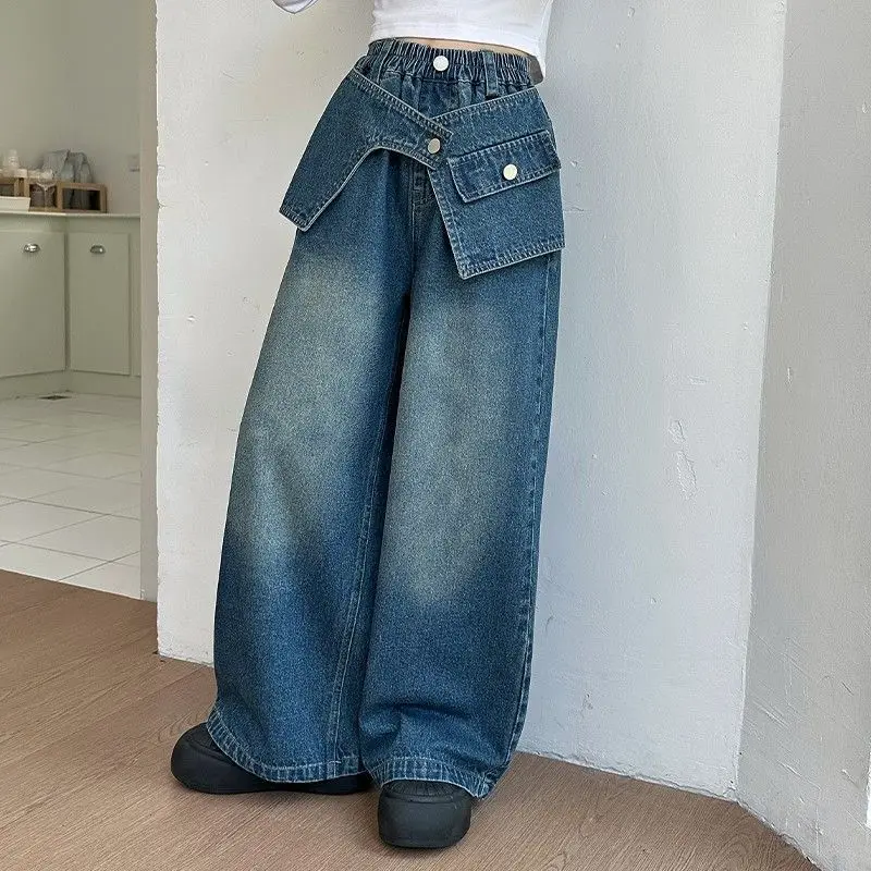 Girls Cowboy Pant 2026 Spring and Autumn New Style Girls Fashion Irregular Children Pants