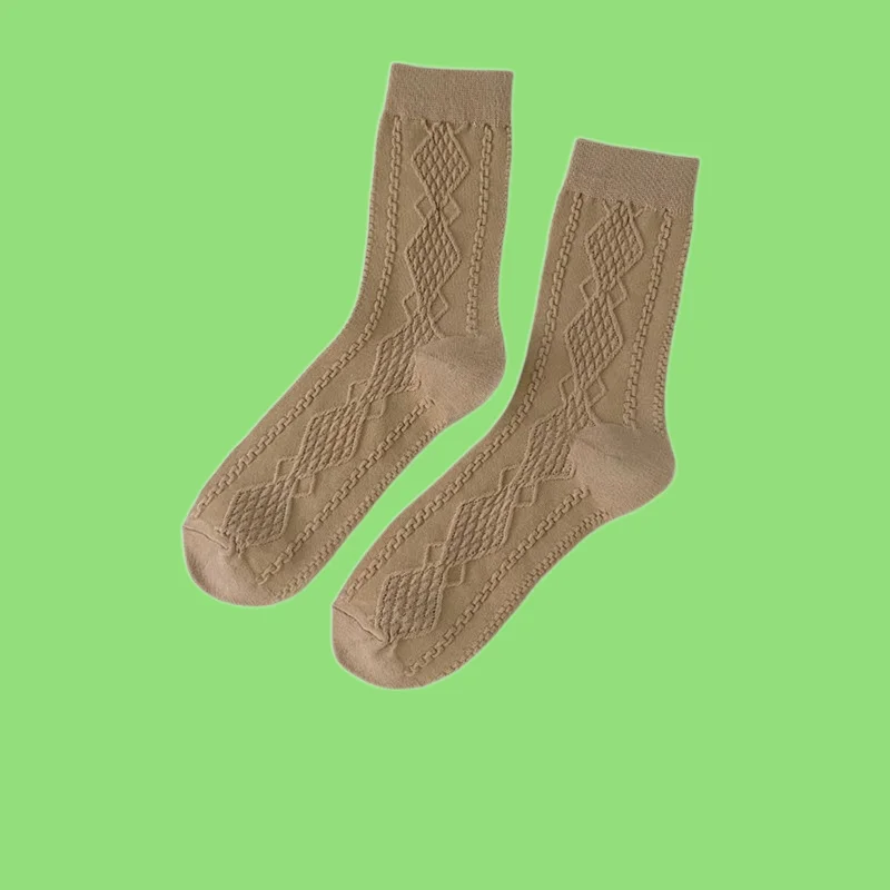 5/10 Pairs Autumn And Winter New Women's Socks Retro Relief Classic Color Mid-tube Socks Simple And Versatile Pile Socks