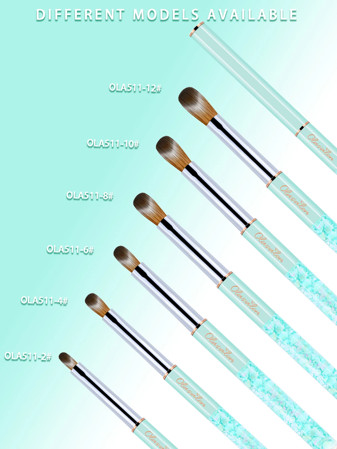 Olasalon 100% Kolinsky acrylic nail brush, acrylic nail brush for manicure, glittery with metal handle, mint Green urable