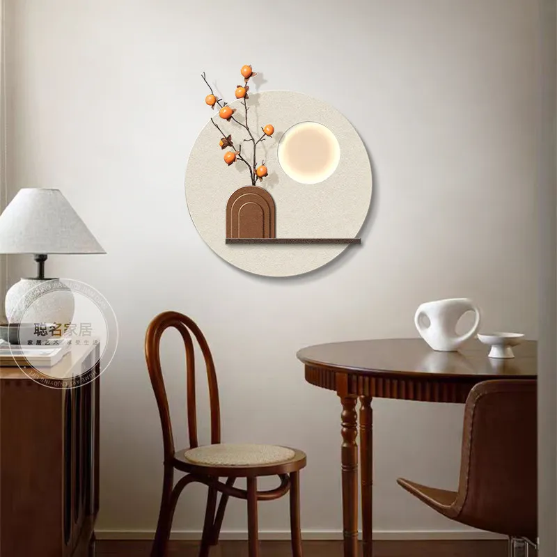Persimmon and Ruyi Restaurant Decorative Painting with a High Grade Sense Hanging Painting and Sandstone Wall Lamp Painting