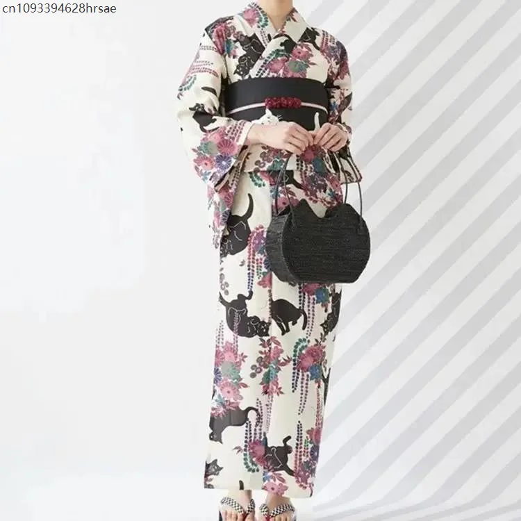 

Traditional Japanese Kimono Women Cosplay Clothes Vintage Summer Dress Formal Wear Cat Prints Yukata Robe 2025 hot sale