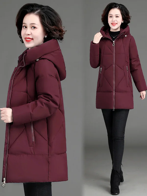 

Зимняя утепленная хлопковая куртка с капюшоном для женщин среднего возраста, удлиненная, на молнии, средней длины