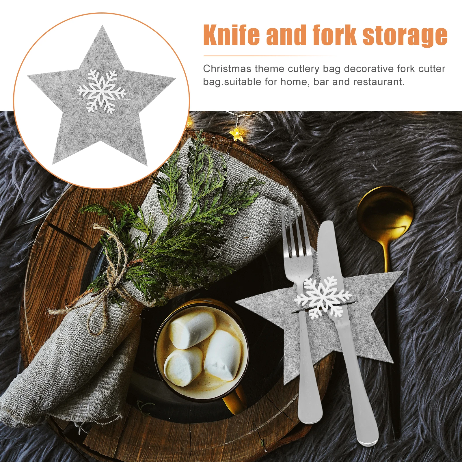 

8pcs Xmas Five-Pointed Star Cutlery Cover Christmas Tableware Bag Decorative Fork Holder Party Accessory Dinning Decoration