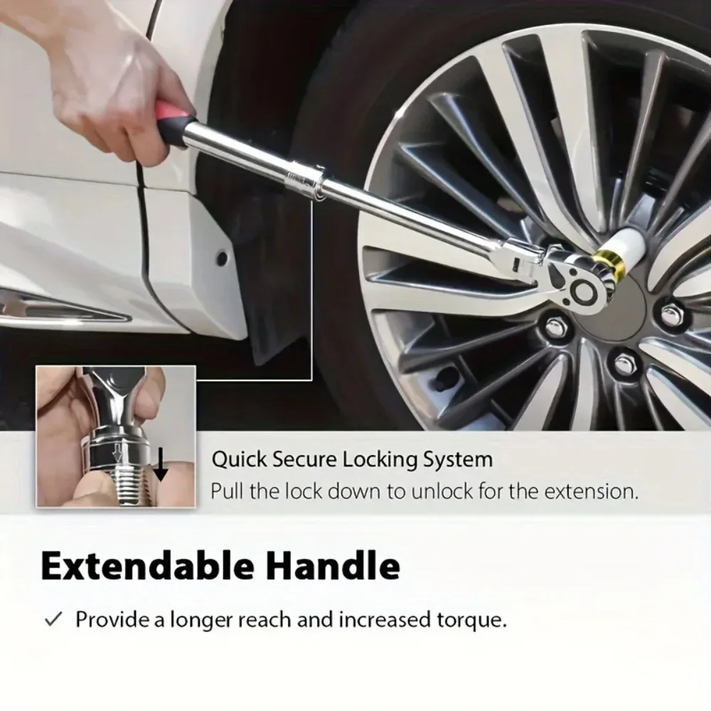 Swivel Head Ratcheting Wrench with Telescoping Handle & Quick Release - Bidirectional Gear for Effortless Repair and Maintenance