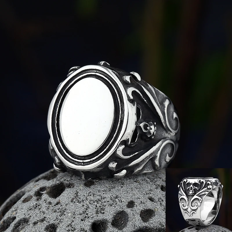 Party Gift Mens Calvarium Skull Ring With Pattern 316L Stainless Steel Gothic Biker Motorcycle Band Women Men Jewelry