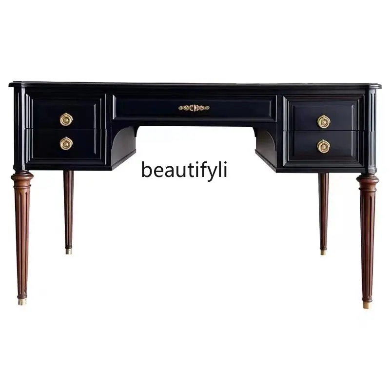 

American New Classical Solid Wood Black Desk French Entry Lux Design Conference Table Conference Table Computer Desk