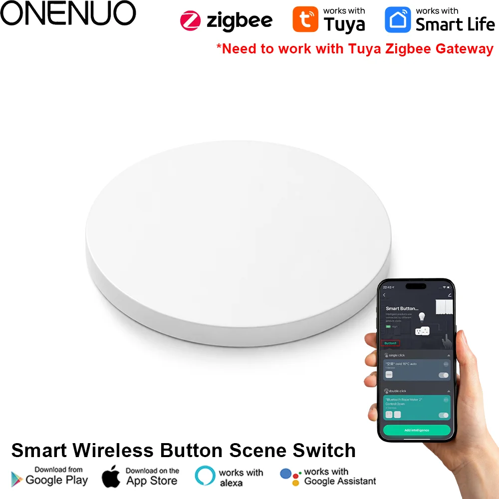 Tuya Scene Switch Zigbee Round Scene Button Battery Powered Home Automation Controller Intelligent Linkage Tuya Devices