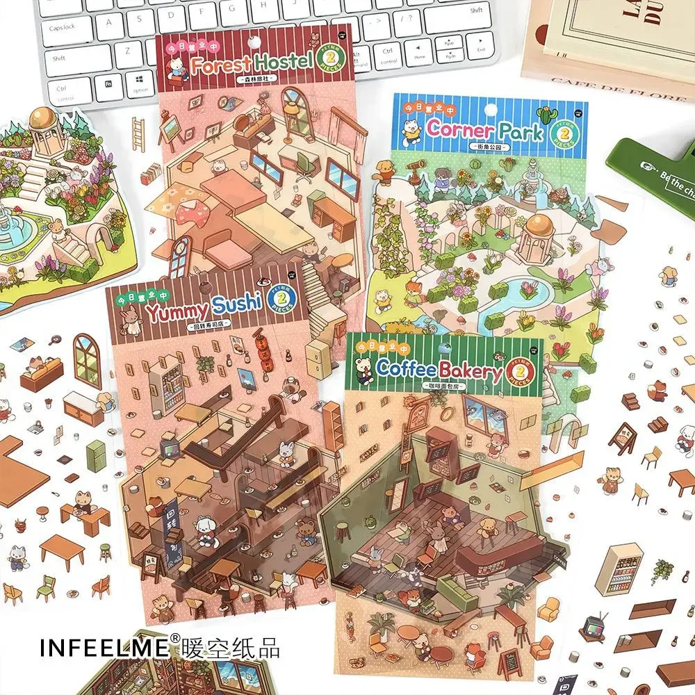 Cartoon Forest Village DIY 3D Sticker Pocket Cabin Scene Stacking And Pasting Festival Birthday Gift For Student