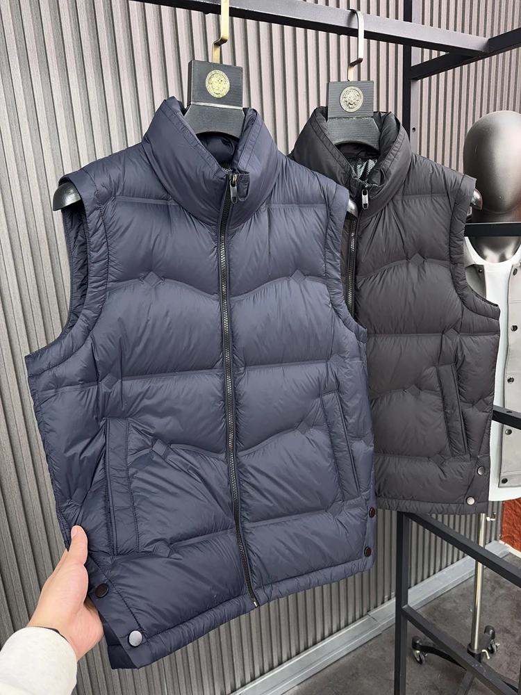 

Svip aphene White Du down Vest Men's Casual Sle Warmth Stand Collar Autumn Winter Jaet Pampa& Faion Urban Wear