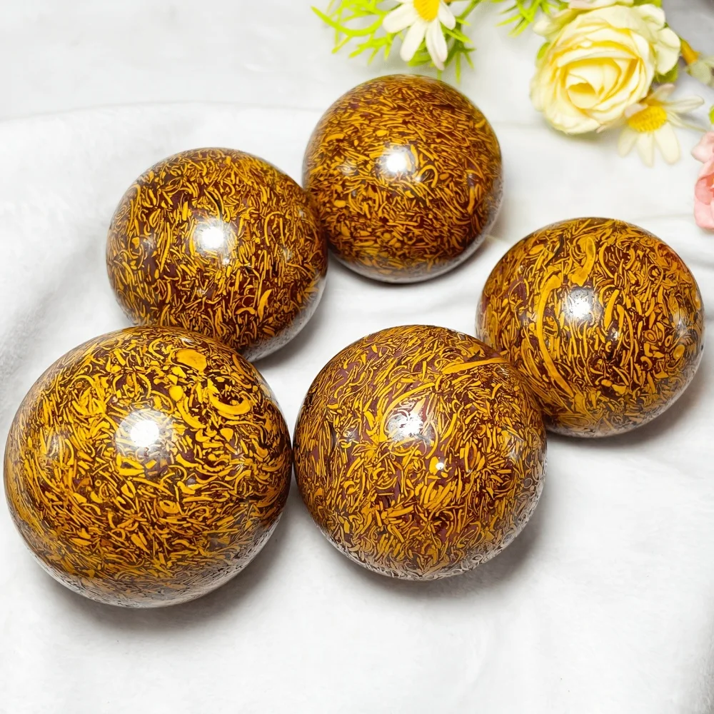 Natural Golden Thread Jade Sphere Healing Crystal Ball for Meditation & Chakra Energy Balance for Home Ornament & Unique Gift