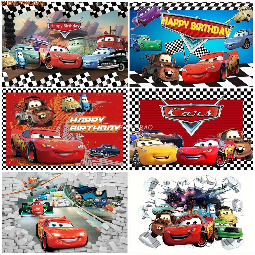 

Disney Pixar Cars Lightning Mcqueen Racing Birthday Party Background Kids Gift Children Baby Shower Photography Backdrops DF-23