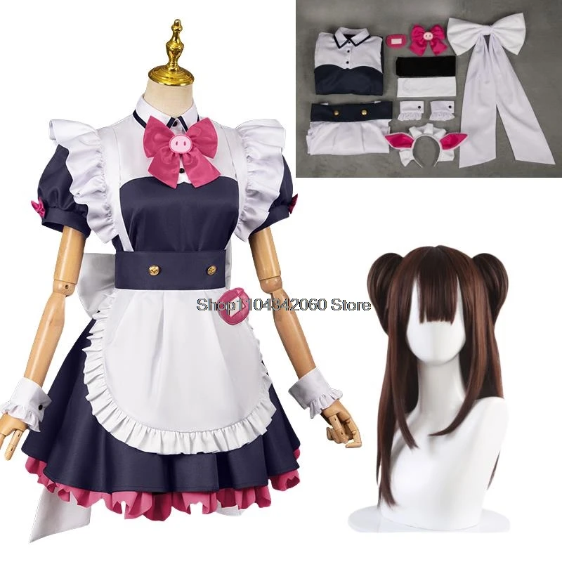 Anime Akiba Maid War Cosplay Costume Wig Wahira Nagomi/Mannen Ranko Maid Dress Headwear Ton Tokoton Yumechi Shiipon