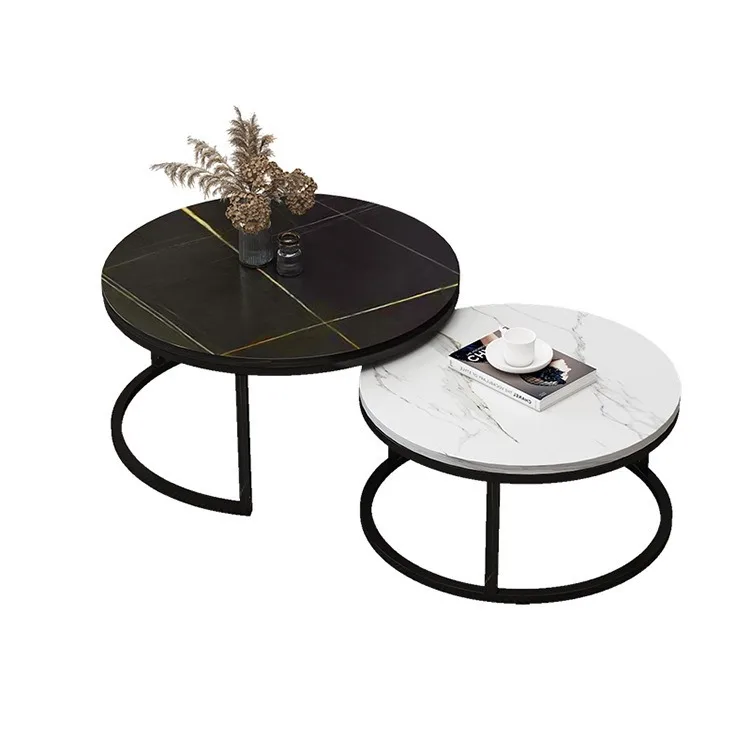 For Sintered Stone Coffee Table, Extendable Round Tea Table for Small Living Room & Meeting Room