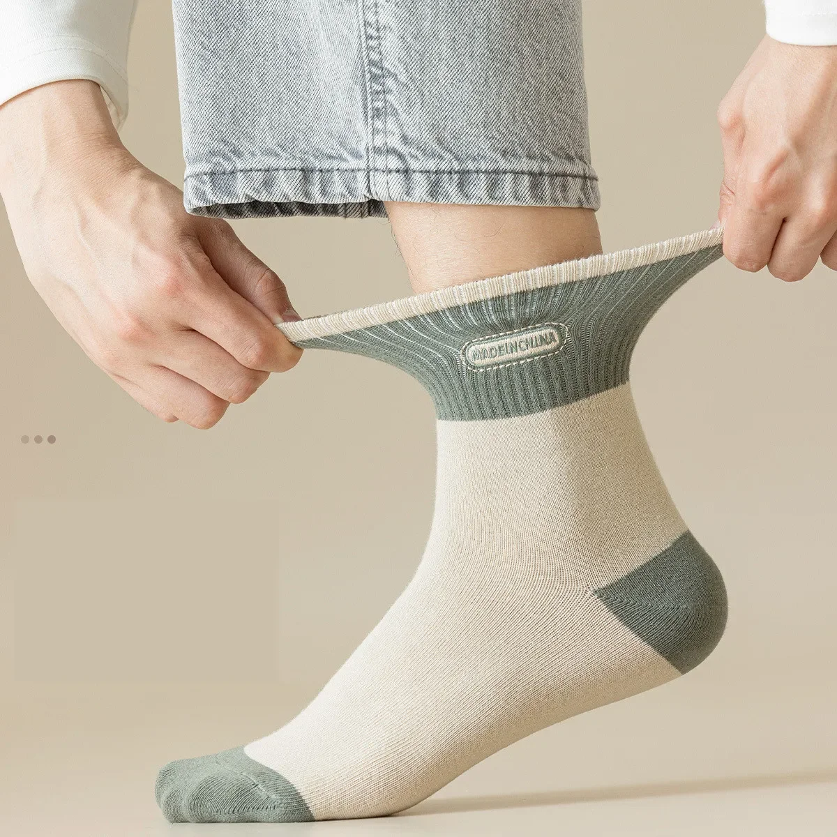 5 أزواج من الجوارب الرجالية المخططة المصنوعة من مزيج القطن الشتوي، جوارب قصيرة قابلة للتنفس للرجال