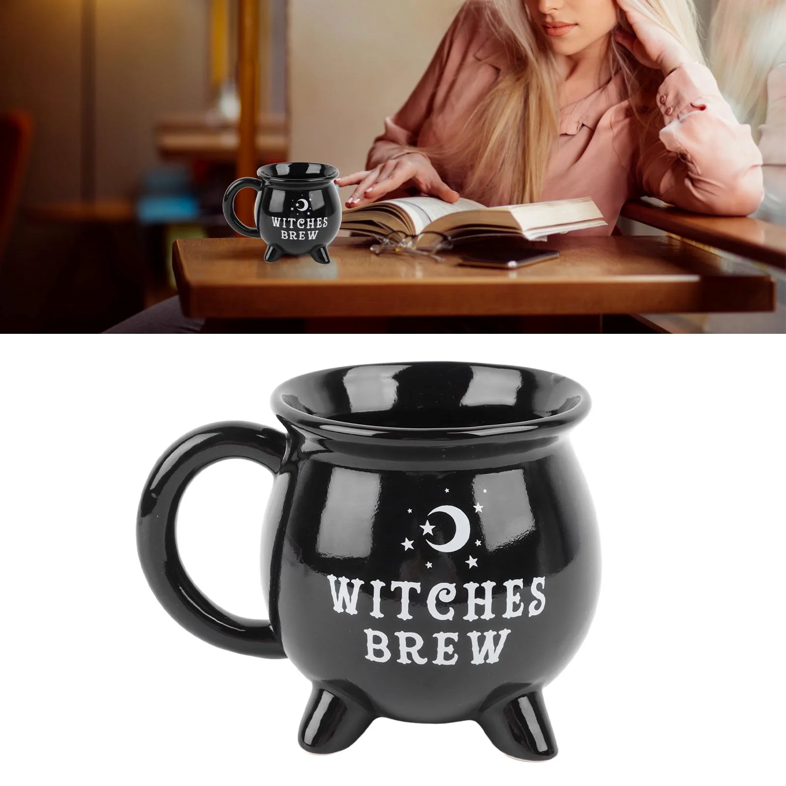 Witches Cauldron Mug 300ml Sealed Witchy Black Cauldron Mug for Halloween Decor Tabletop Decoration Witchy Black Cauldron Mug