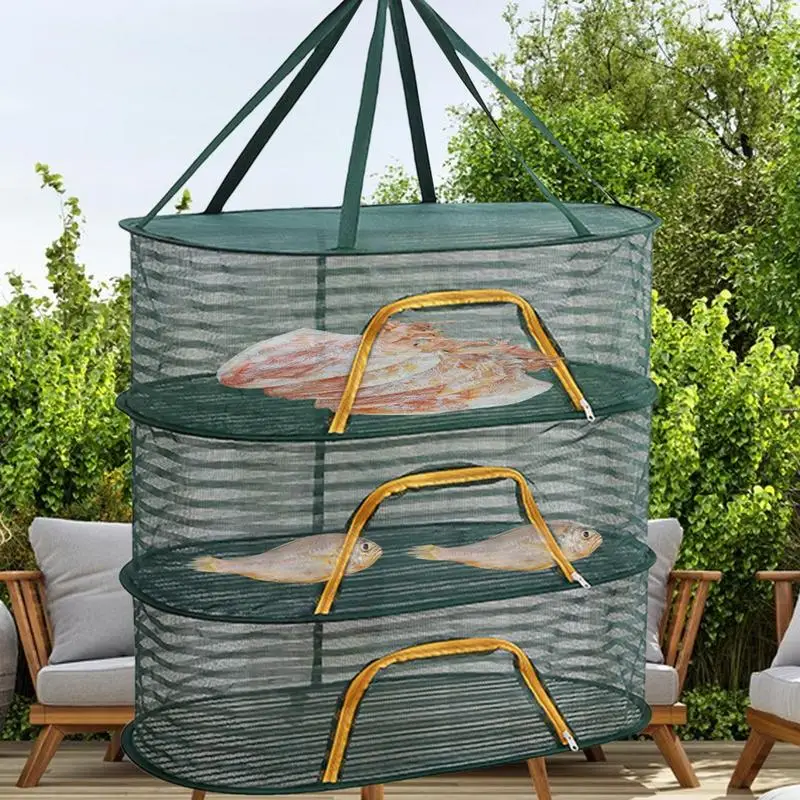 Drying Rack Net Foldable 3 Layers Dryer Rack With Zippers Portable Strong Nylon Rope Multi-function Food Mesh Dryer For Garden