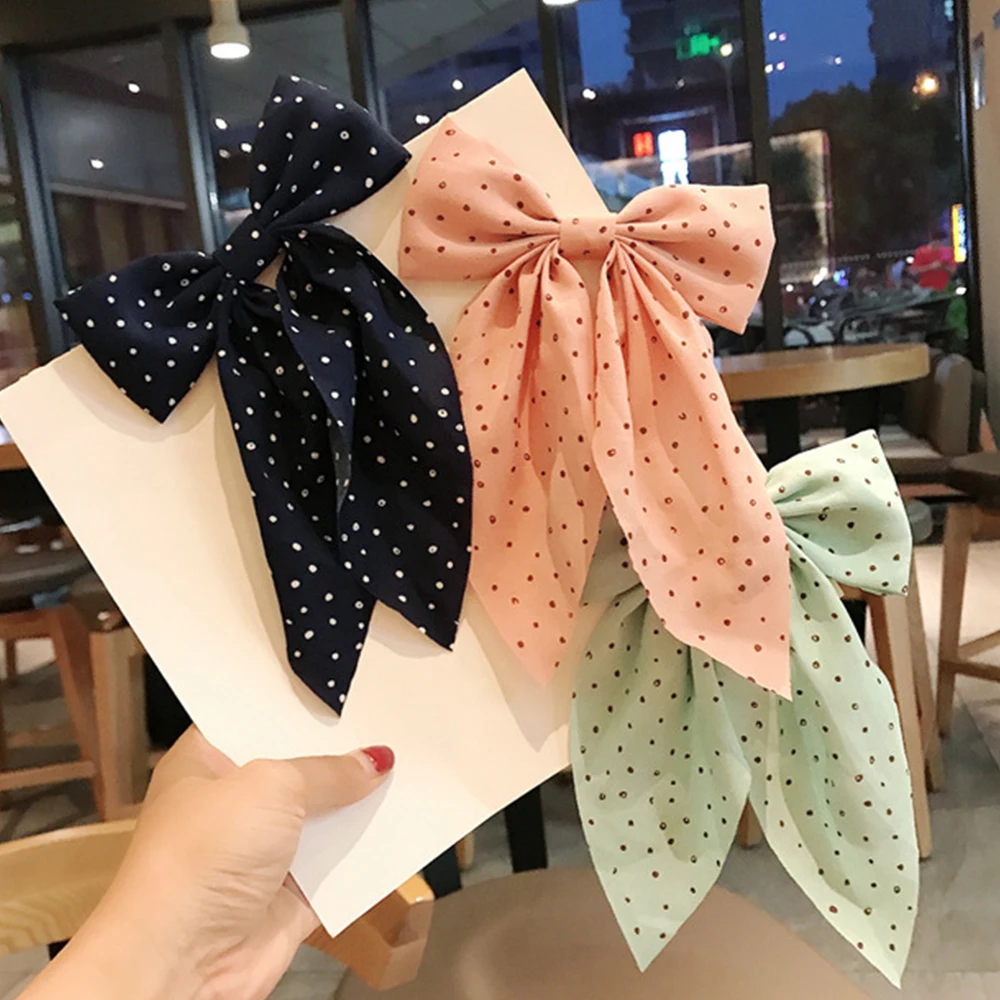 

Elegant Fashion Bowknot Double Layers Cloth Ribbon Hair Clip Ponytail Clips Hairgrips Spring Clips