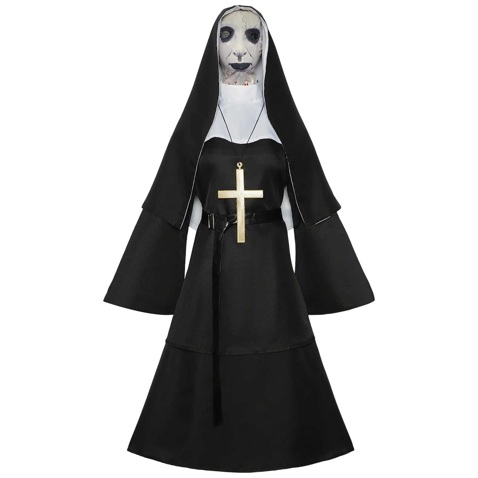 

Ghost Nun Long Dress + Mask + Cross Halloween Role Play Costume