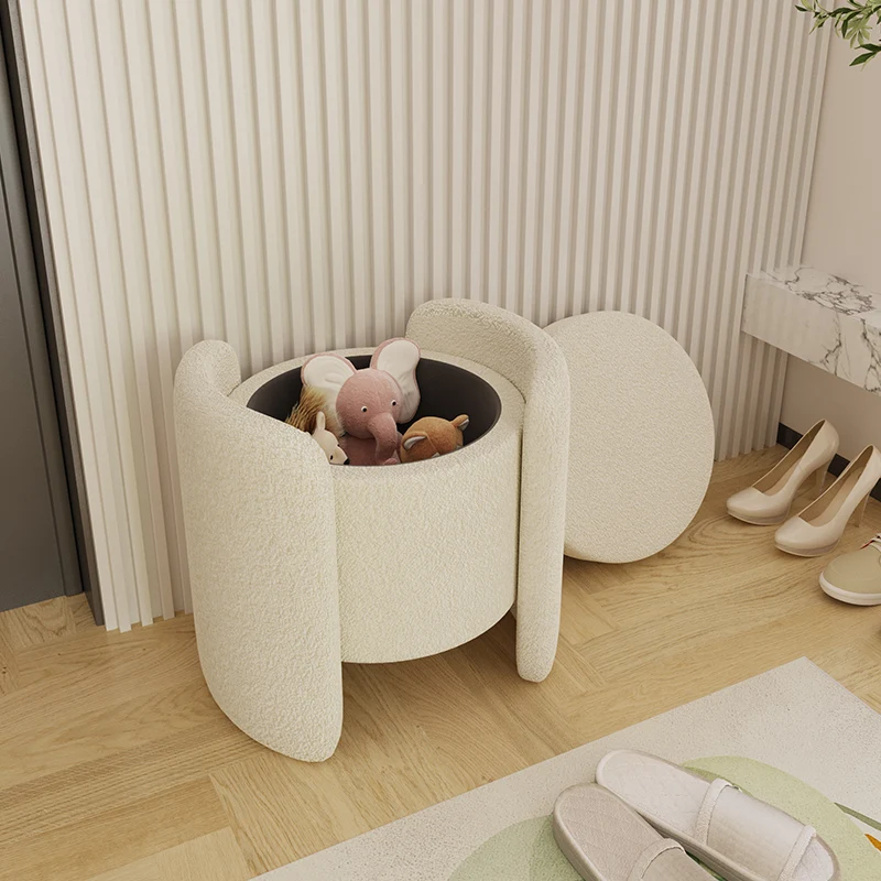 

White berber Fleece Entryway Bench Nordic Modern Shoe Storage Ottoman for Hallway Minimalist Dressing Room Stool with Storage
