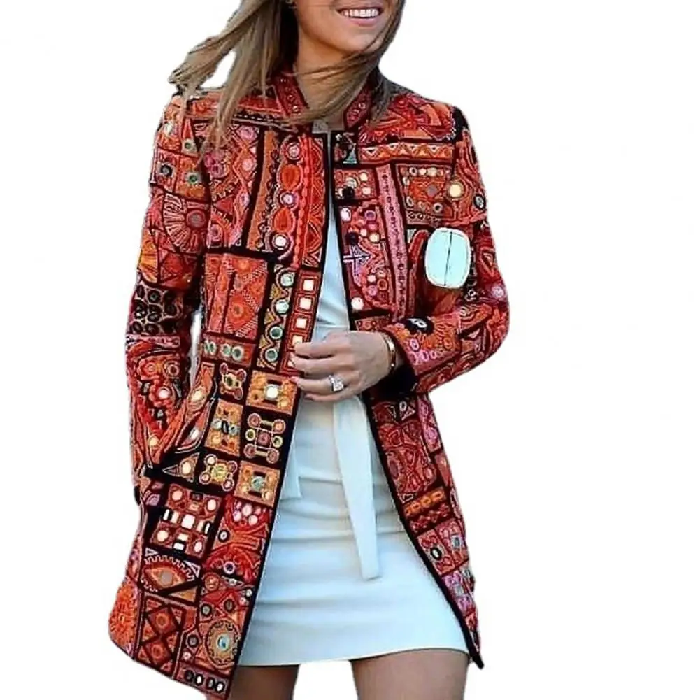 

Trendy Cardigan Coat Windproof Pockets Loose Fit Vintage Irregular Pattern Cardigan Jacket Retro Cardigan Coldproof