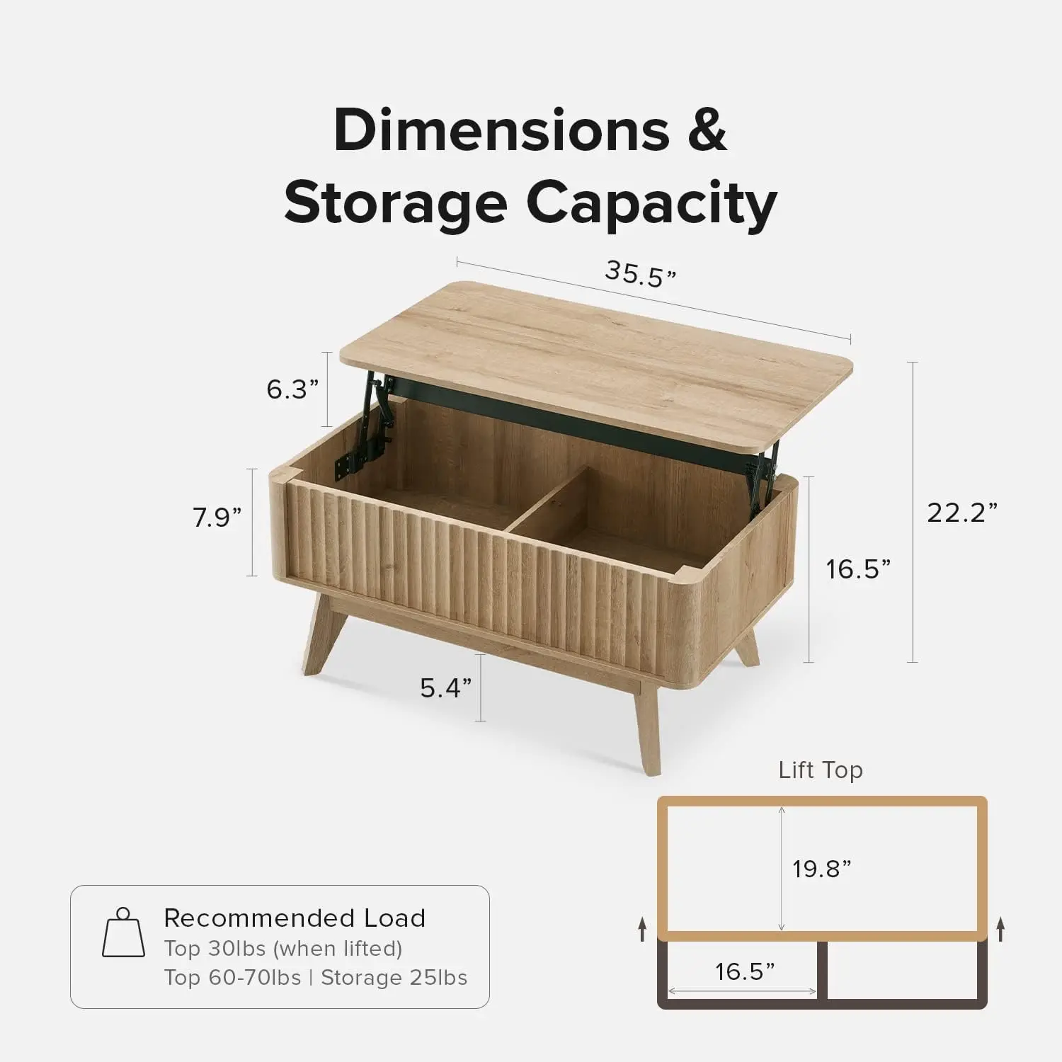 Brooklyn Couch tisch, Lift Top Couch tische für Wohnzimmer, Mitte des Jahrhunderts, moderner Bauernhaus Mittel tisch mit Hebeplatte (Eiche)