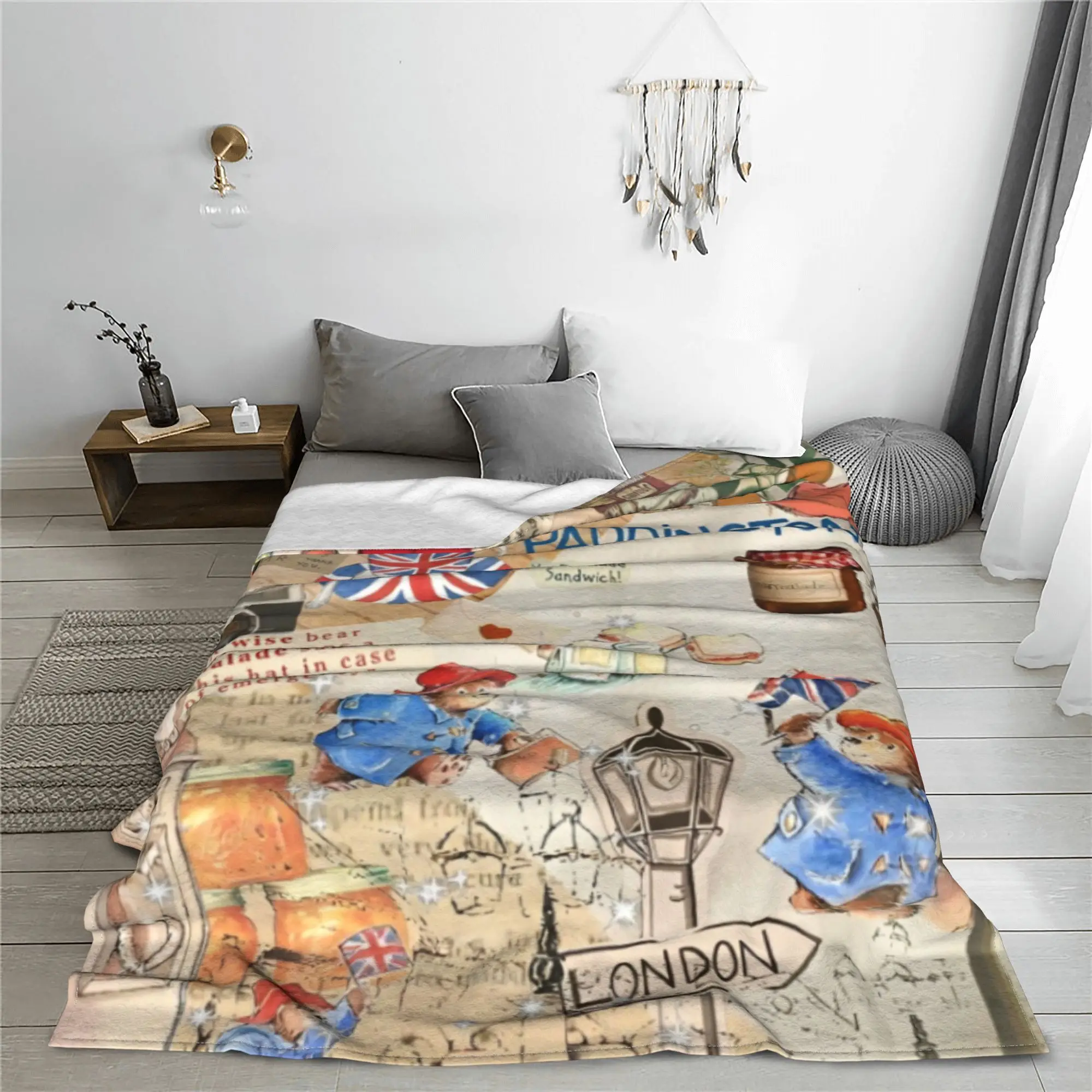 Britain Paddington Brown Bear Fuzzy Blankets Cute Movie Cartoon Custom Throw Blankets Bed Sofa Couch 125*100cm Quilt Lightweight