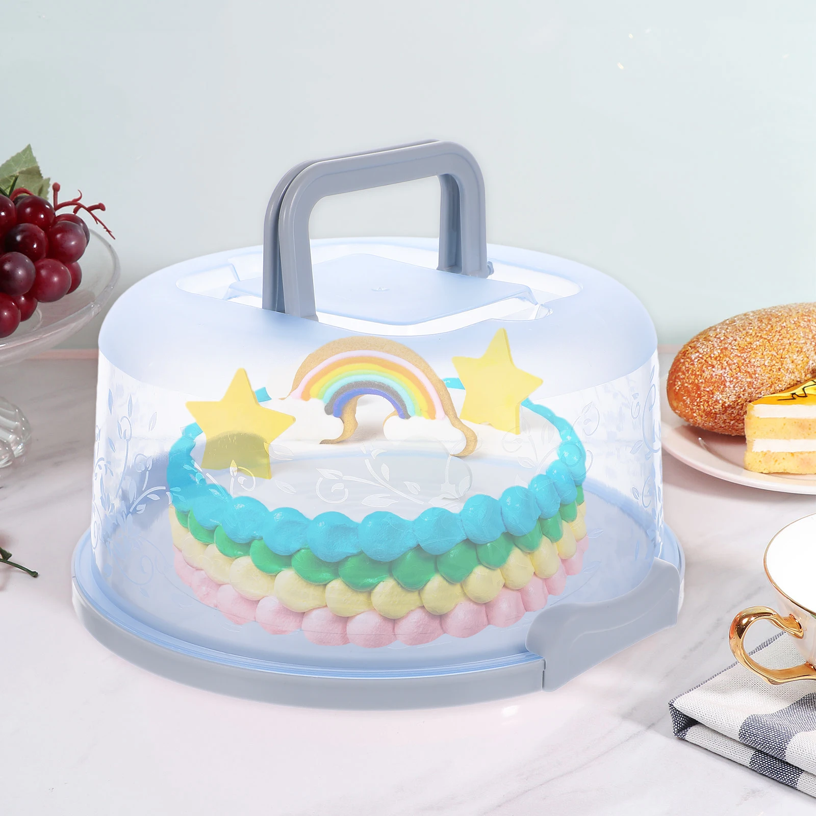 Buckle Round Cake Carrier Portable Buckle PP Cake Box Baking Packaging Box with Handle Handy Cupcake Holder Tray Cake Packaging