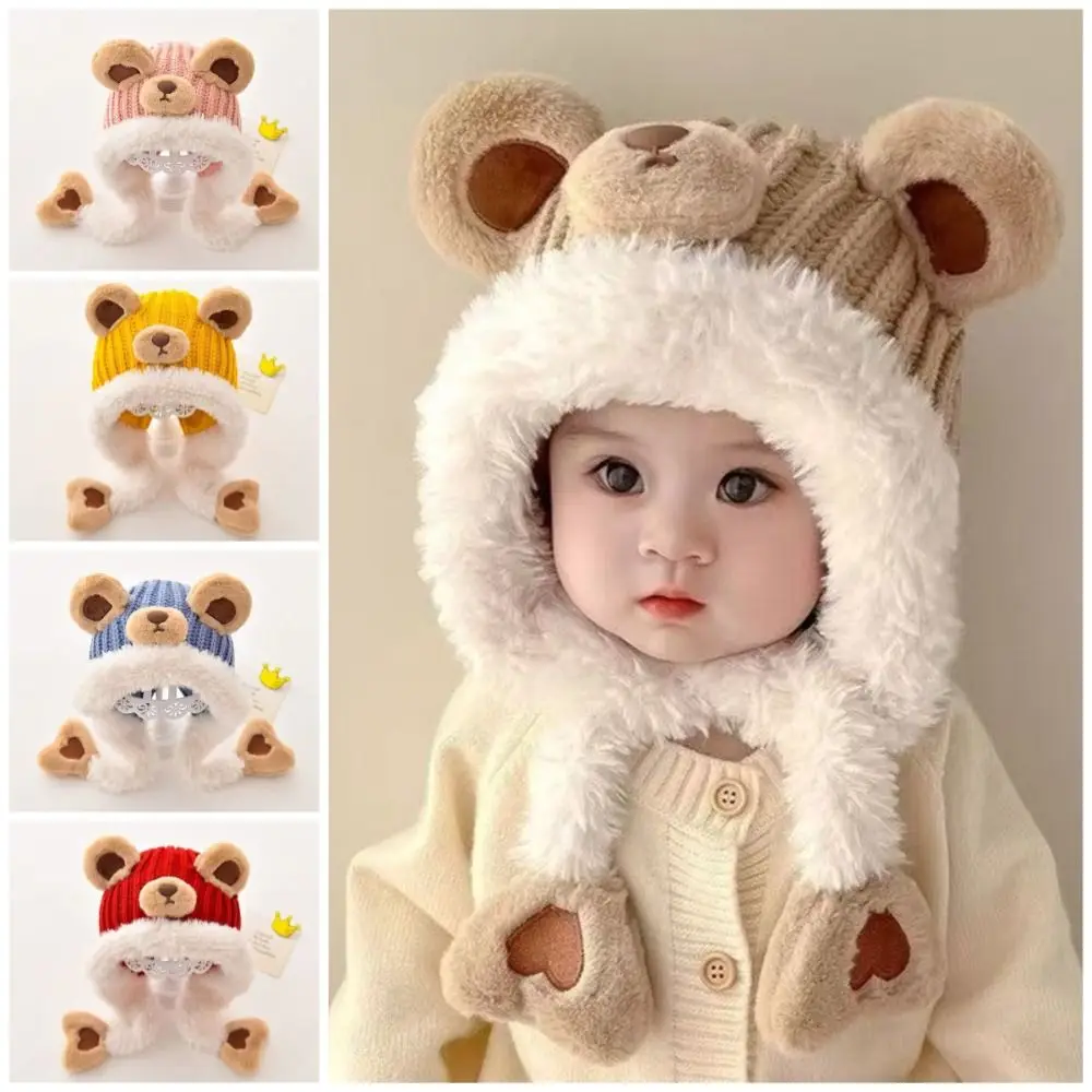 Kawaii Cartoon Beanie Caps Verdikte Beer Kindertrui Hoeden Riem Ontwerp Warm Houden Gebreide Warme Muts voor Jongens Meisjes