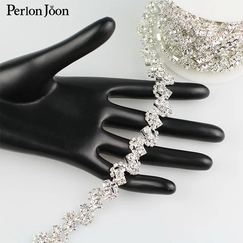 1 Yard Metal Chain Ribbon For Party Wedding Dresses And Bags 2 Crystal Rhinestones Decoration Shoe Accessories ML011