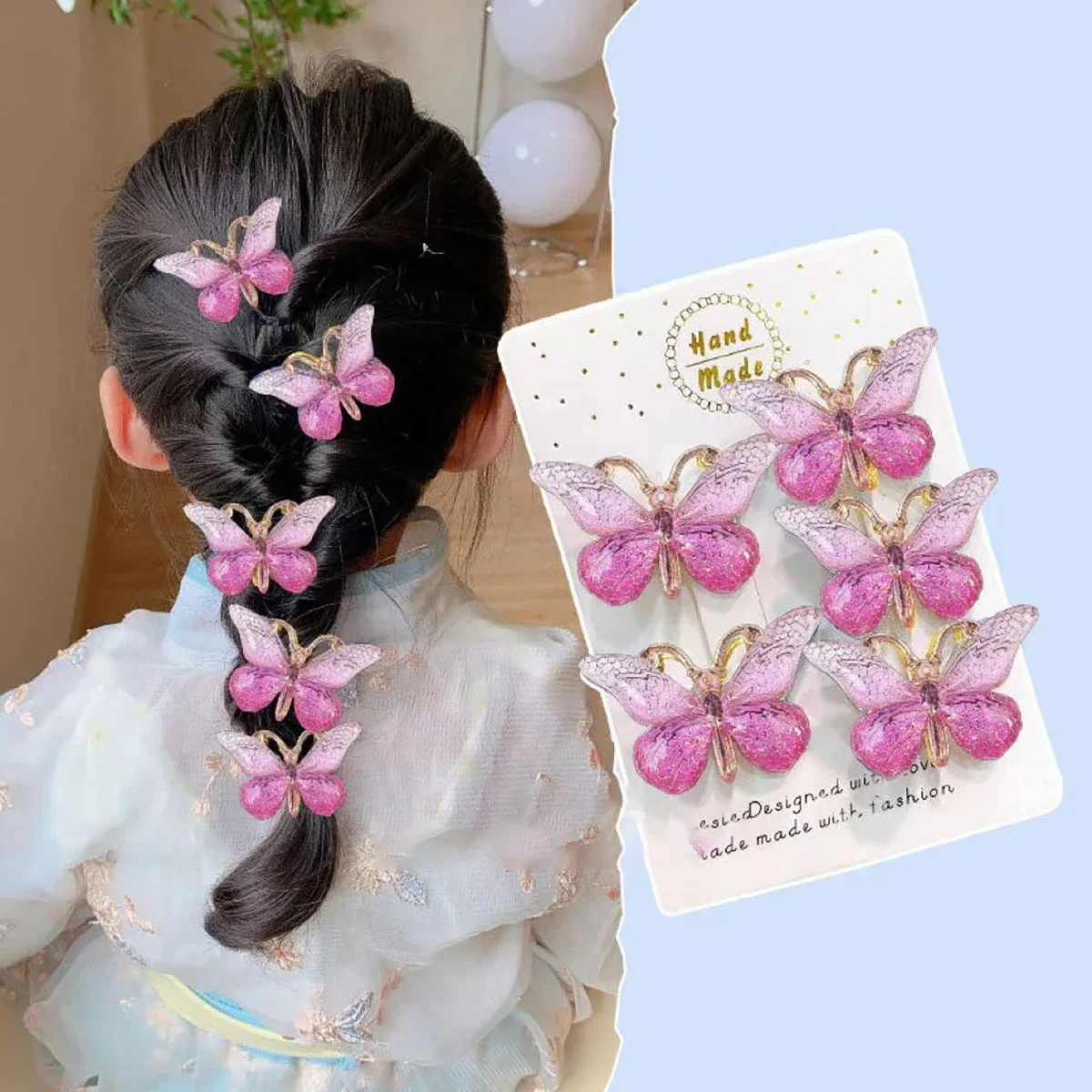 5pcs Cute Butterfly Hair Clips Kawaii Sweet Hairpin Side Clamp Barrettes Kids for Women Girls Hair Accessories Vivid Paper image 2
