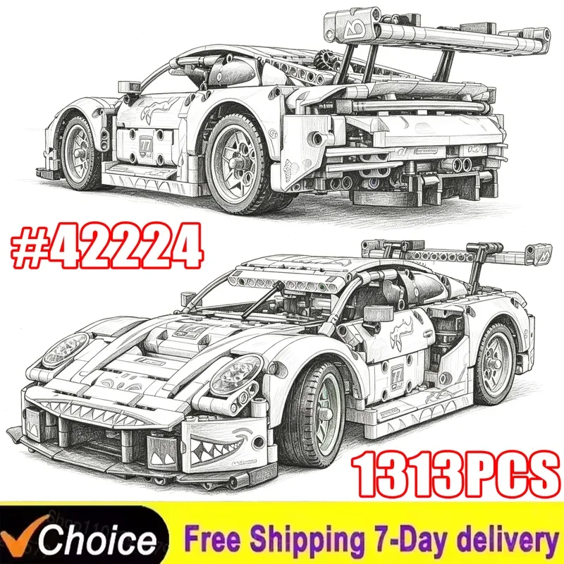 New Technical 1313PCS 1:8 Scale GT3 Racing Car Model DIY Assembly Advanced Construction MOC Replica Exclusive Kit Birthday Gift