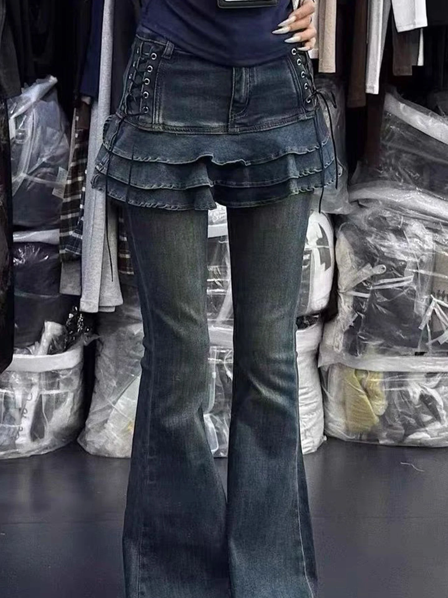 

Unique High Waist Bell Bot Jeans Women's Faionable Slimming Hemline Design Casual Comfortable Fit American Sle Denim