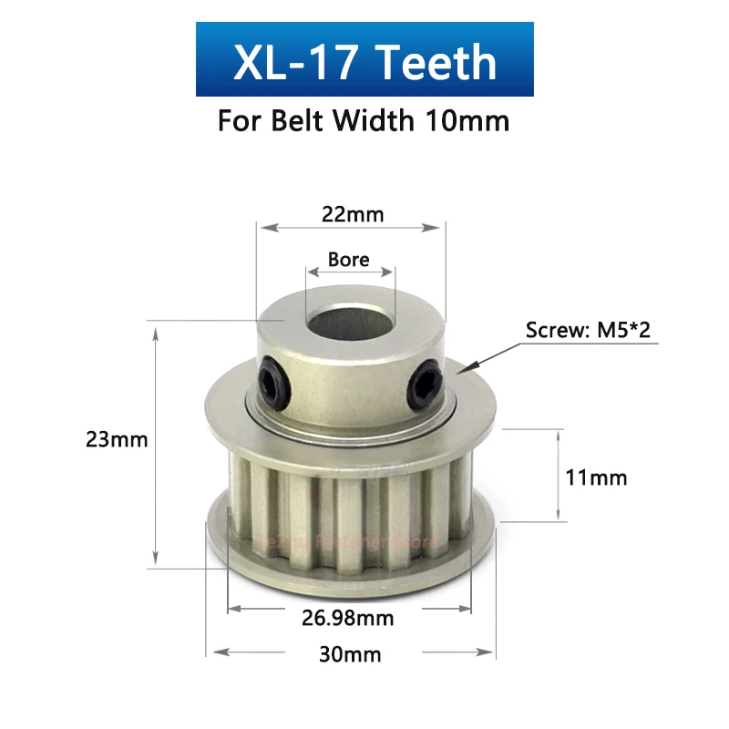 1 pz 15T-18T XL puleggia dentata 15 16 17 18 denti alluminio anodizzato duro foro ruota sincrona 4 5 6 7-12mm per larghezza cinghia 10mm