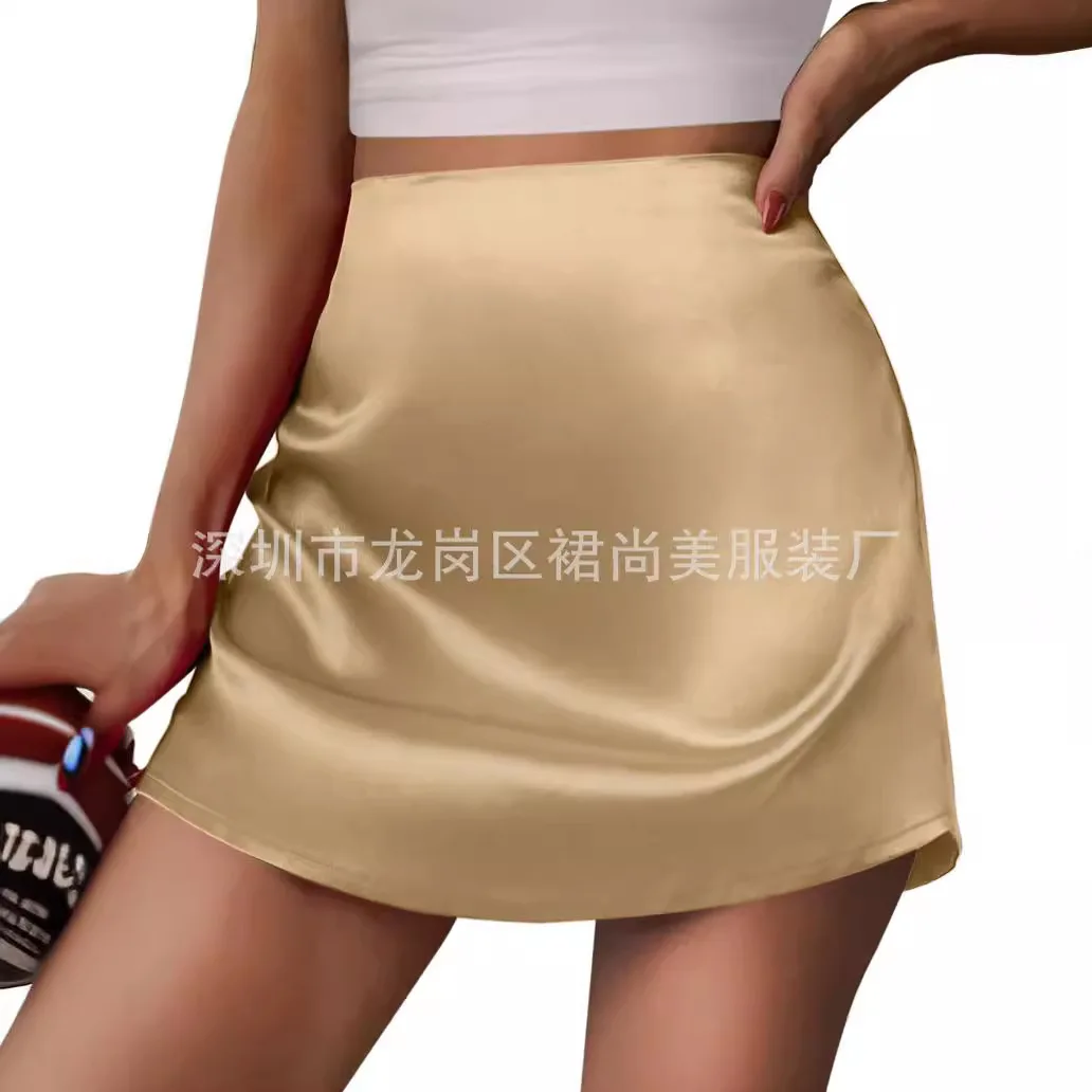 Silky-Satin Skirt High-Waisted Tummy-Control Mini Skirt Invisible Back-Zip Shorter Skirt Elegant Feminine Party Skirts