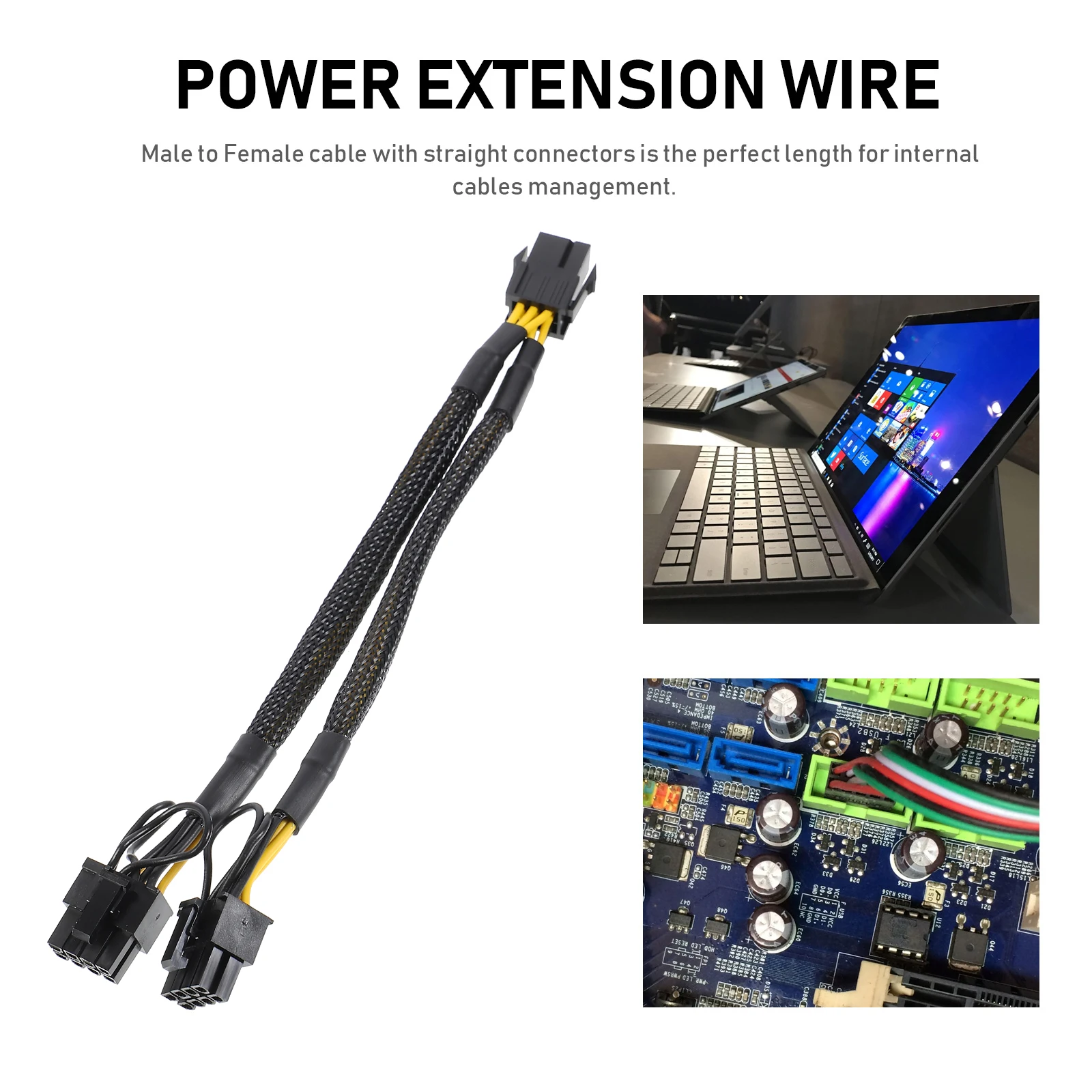 

8Pin Gpu Extension 6Pin+2Pin Graphics Card Splitter Supply Cord Strong Conductivity Stable Supply Replacement Broken Power Cord
