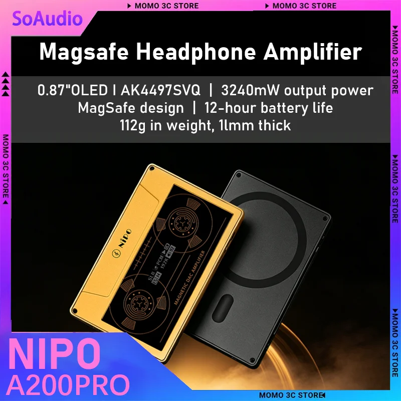 

NIPO A200PRO Portable Magsafe Headphone Amplifier，AKM AK4497SVQ，12-hour battery life, 3240mW output, 0.87'' OLED,3.5/4.4 Output