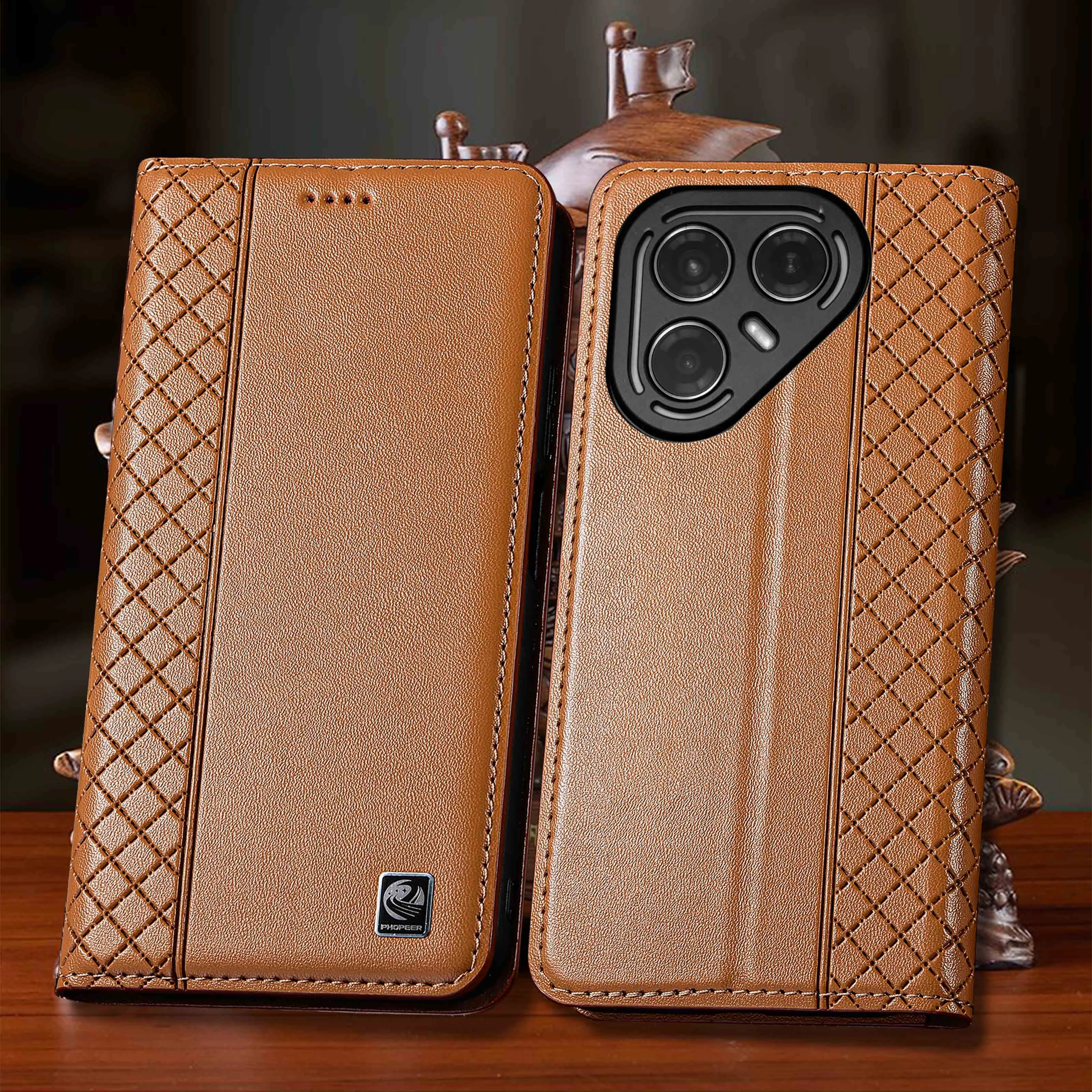 

For Tecno Pova 2 3 4 5 6 7 Neo Pro Ultra 4G 5G Nappa Inner Grid Pattern Genuine Leather Of Flip Phone Cover Case Cowhide No-Slip