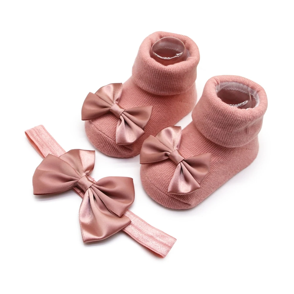 Baby Girls Princess Socks Bow Tie Socks Fashion Headband Toddler Cute Socks Fashion Princess Socks  0-12M