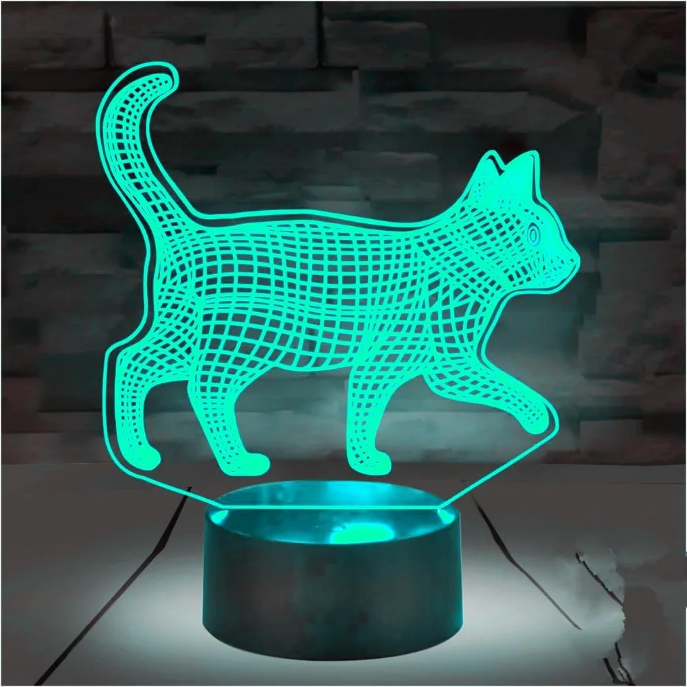 3D Cat LED Illusion Lamp Optical Night Light Lamp for Bedroom Decoration 7 Colors Changing Nightlight Child Christmas Gift Party