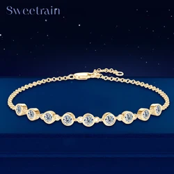 3MM Round Moissanite Diamond Bracelet 18K Gold Plated 925 Sterling Silver Bangle Bezel Set Bracelet for Women Birthday Gifts