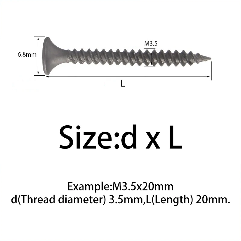 M3.5 Gray Phosphating Countersunk Head Self-tapping Screws Wallboard Nails Cross Slot Wood Screws Hardware Length 16-50mm