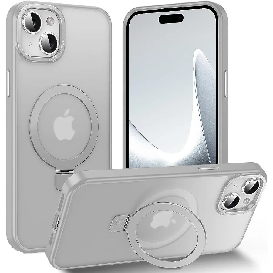 

Magnetic for iPhone 15 Case with Ring Stand [10 FT Drop Protection] [Veety Touch] Slim Translucent Matte Back Shockproof Phone