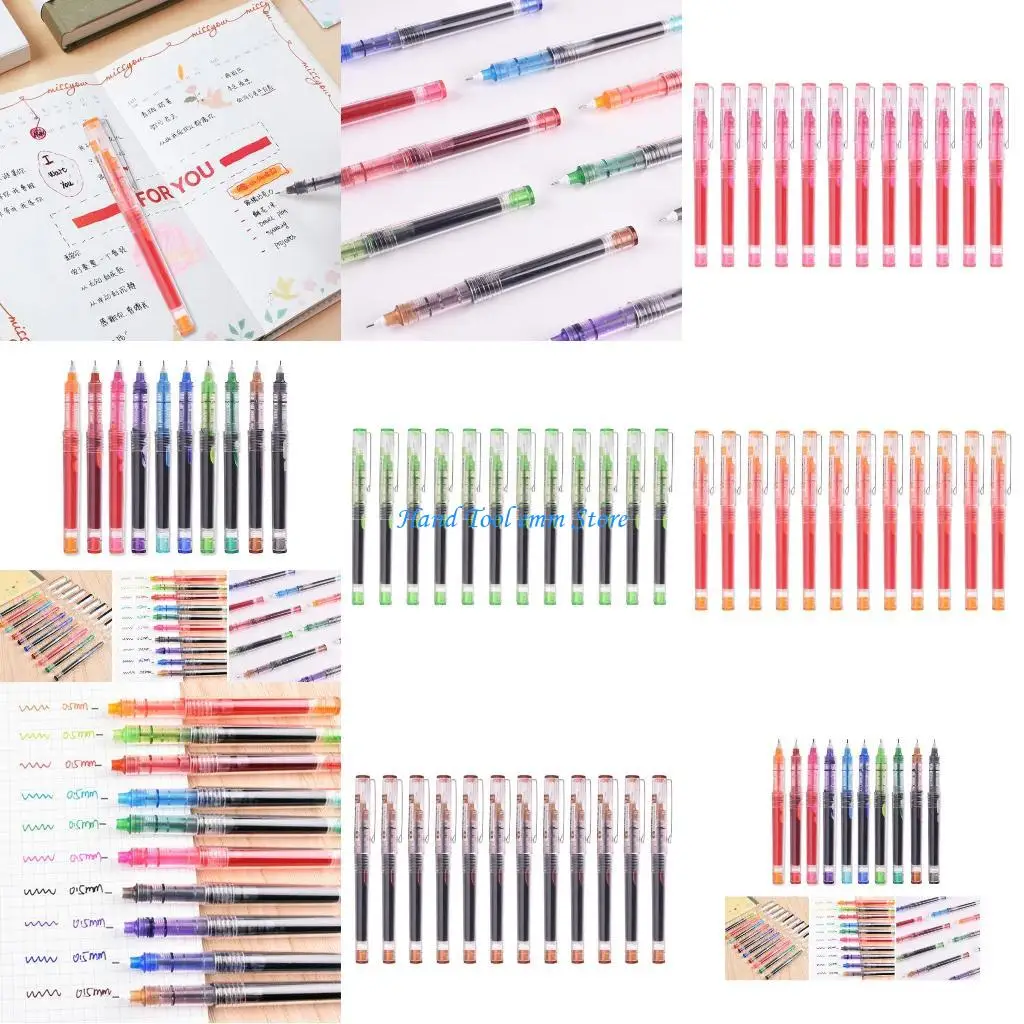 

H37F 12 шт. красочные шариковые ручки с прямыми жидкими гелевыми чернилами для заметок