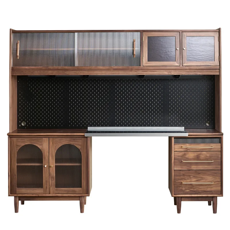 North American all solid wood black walnut side cabinet integrated wall storage  glass high, wine cabinet locker