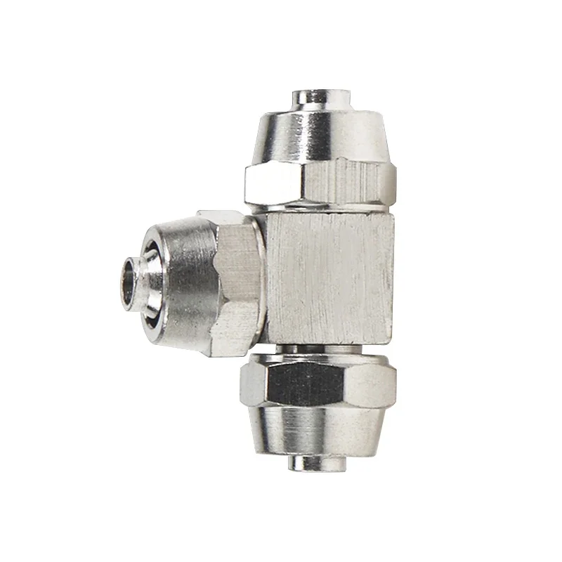Pneumatic PE Three-way Fast Screw Joint Copper Nickel Plated PE-4 PE-6 PE-8 PE-10
