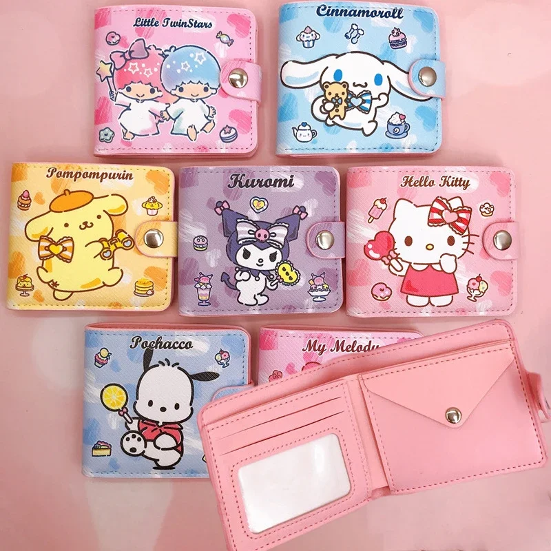 

Sanrios kawaii Мультфильм Cinnamoroll Kuromi Mymelody PU женский короткий кошелек Аниме Кукла игрушки монета кошелек бумажники на защелке