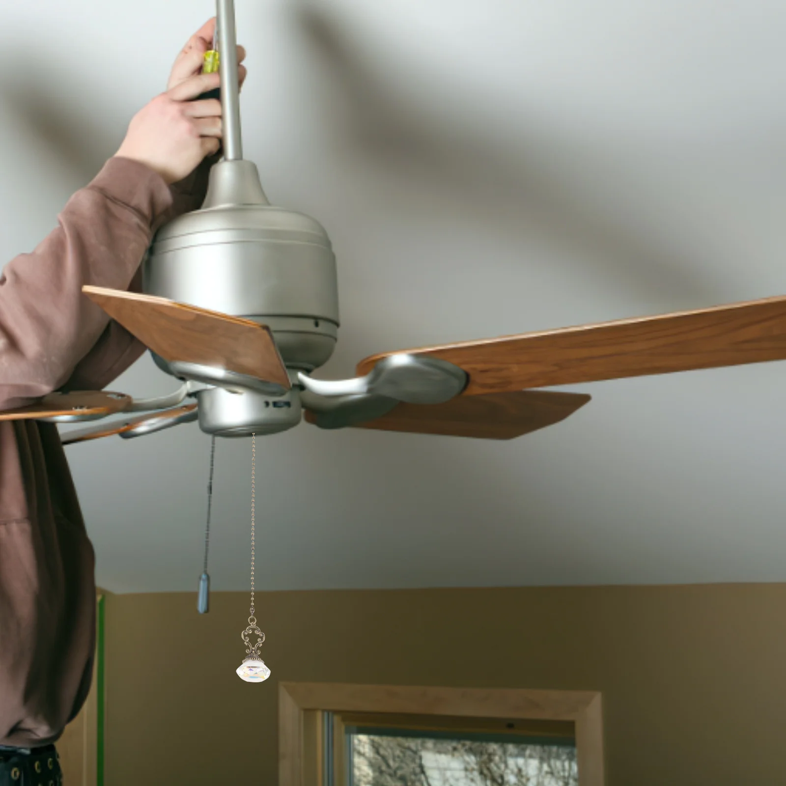 2Pcs Crystal Pendant Ceiling Fan Pull Chain Adjustable Beaded Extension Decorative Chain for Bedside Lamp Lighting Fixtures